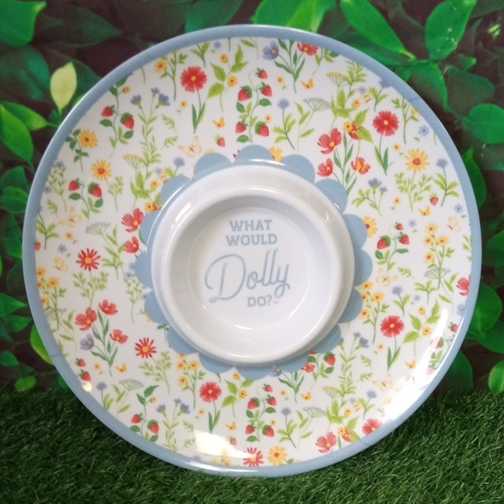 Dolly Floral Blue Accent Serving Bowl - "What Would Dolly Do?"